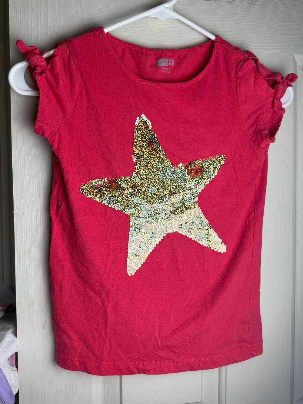 Size 7-8 Girls' Pink Sequin Star Tee